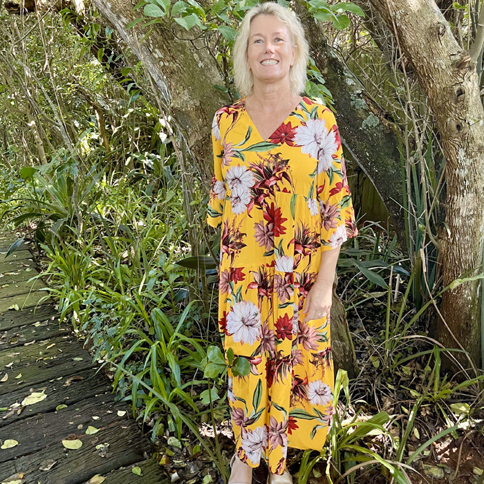 Sally - Long maxi dress -Yellow magnolias SKU 14